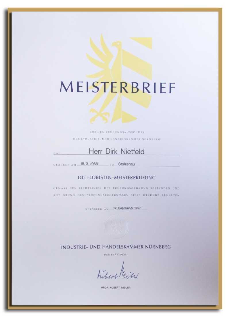 Meisterbrief Dirk Nietfeld