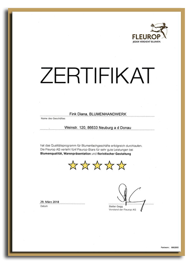 Zertifikat Fleurop 5-Sterne-Partner